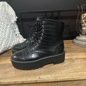 Women’s Croc Embossed Combat Boots